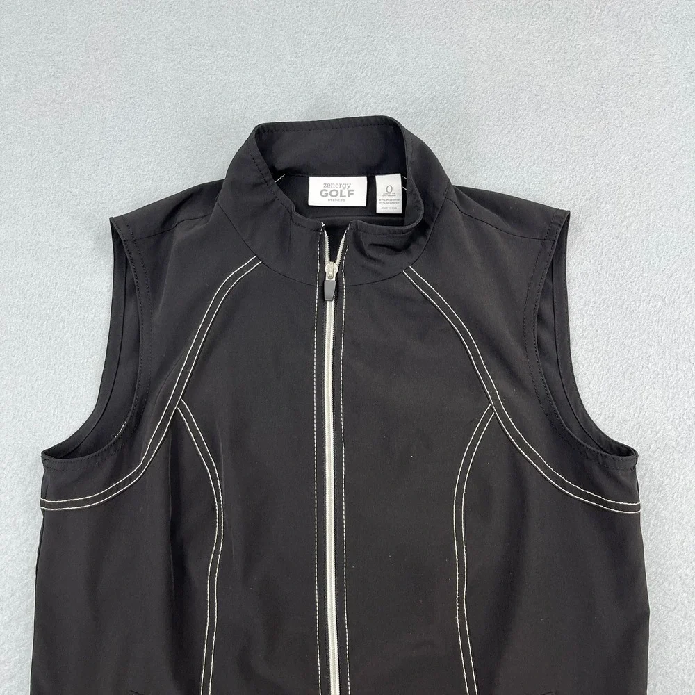 Chico's Zenergy Golf Women's Black Full Zip Vest Size 0 Mock Neck Contrast